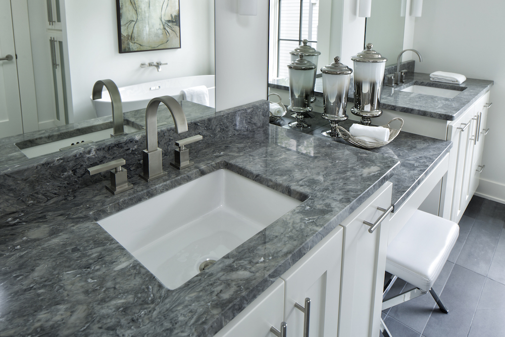 gray tan granite bathroom sink