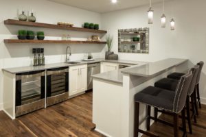 Pebble Caesarstone Countertops lower level wet bar in Minneapolis by C&D Granite