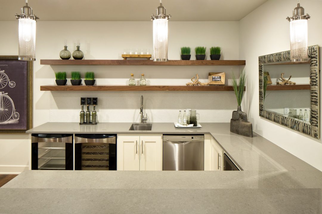 Pebble Caesarstone Countertops lower level wet bar in Minneapolis - C&D ...